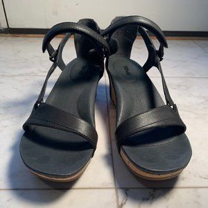 Black Leather Teva Capri Wedge Sandal